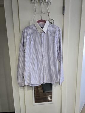 Stone Rose Black Rivet Collection Men's Dress Shirt Blue Pink Stripe Size 5